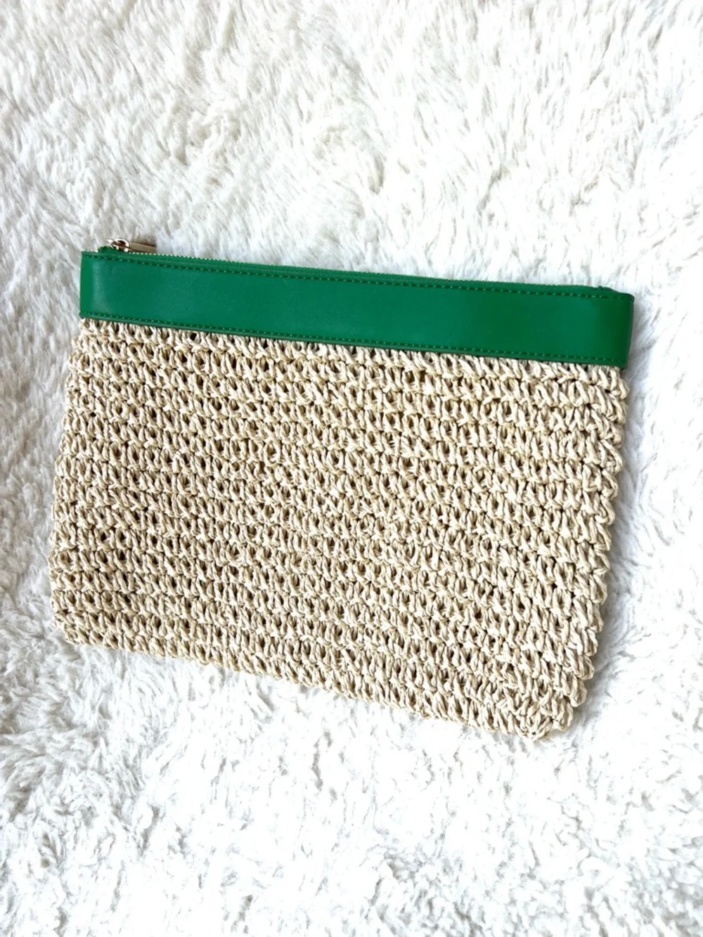 LOFT Woven Clutch Purse Kelly Emerald Green Accents Kentucky Derby